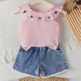 thumbnail image 2 of Zanarzt Newborn Girl Clothes Summer Toddler Girl Clothes Baby Girl Ruffle Sleeveless Shirt with Denim Shorts Set Cute Outfits Pink,9-12 Months, 2 of 4