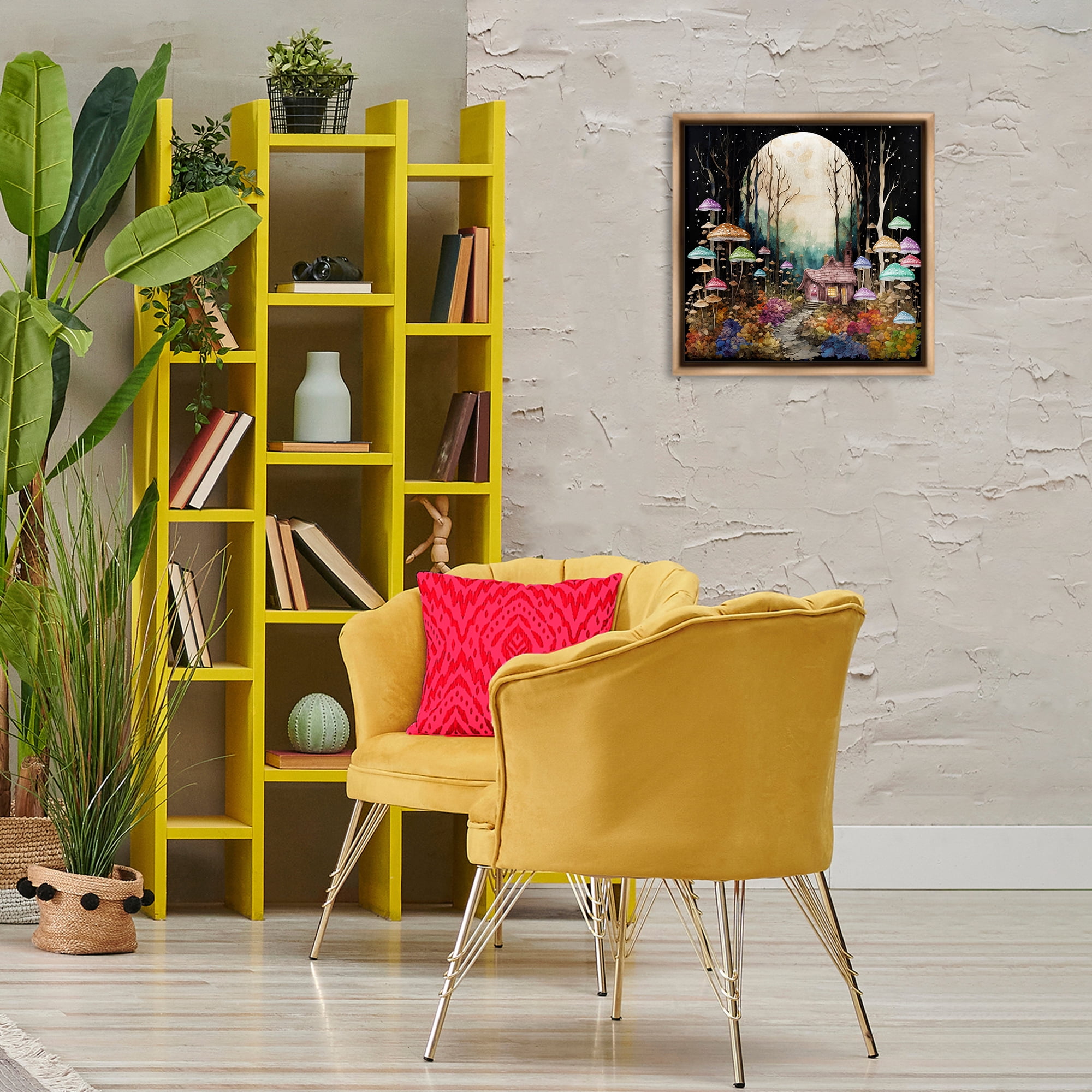 Stupell Industries Quirky Mushroom Forest Landscape & Nature Painting Brown Floater Framed Canvas Art Print Wall Art, 18 x 18
