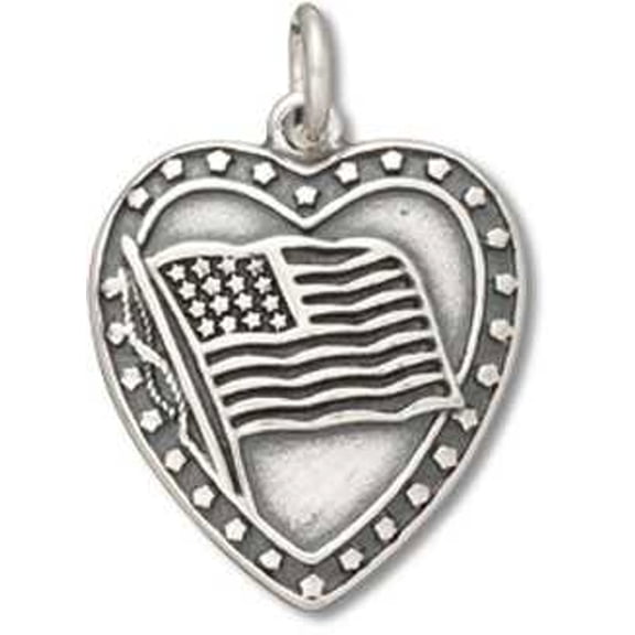 Sterling Silver 16" .8mm Box Chain Heart American Flag And Stars Military Pendant Necklace