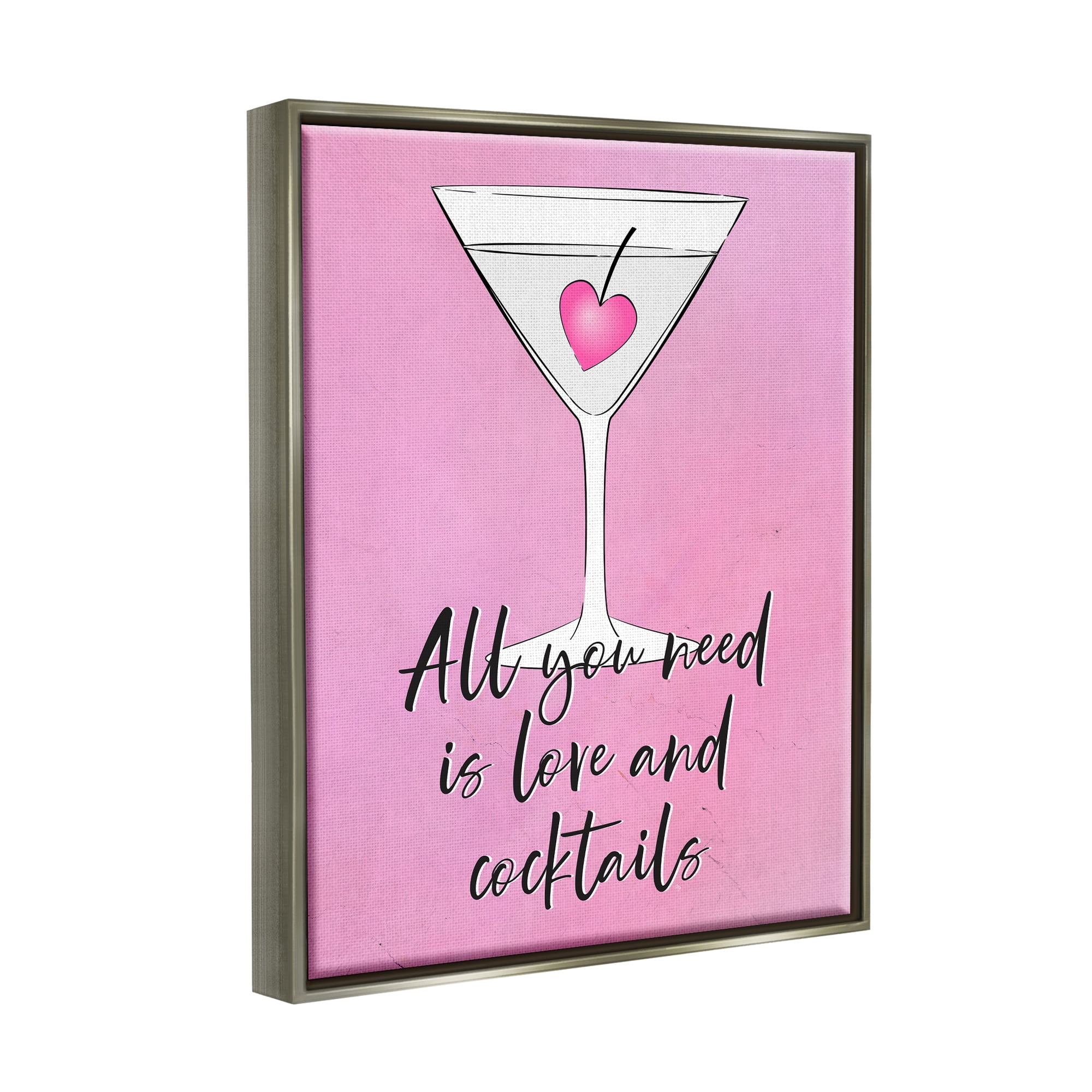 Stupell Industries Love & Cocktails Pink Martini Religious Painting Gray Floater Framed Art Print Wall Art