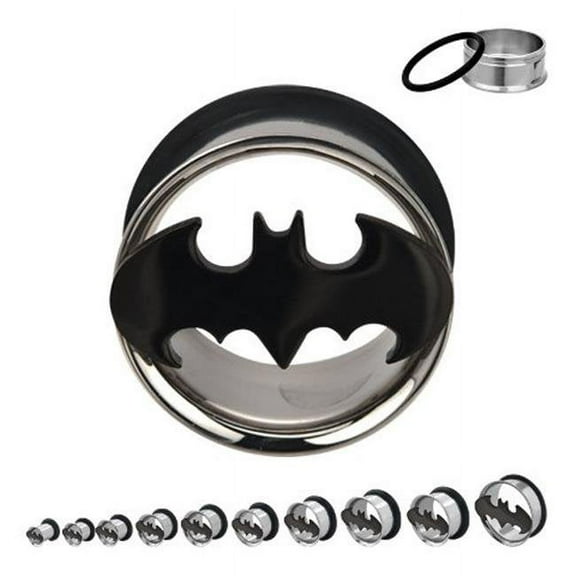 Officially Licensed Comics Stainless Steel Black Batman Single Flare Tunnel Plug Set 25mm