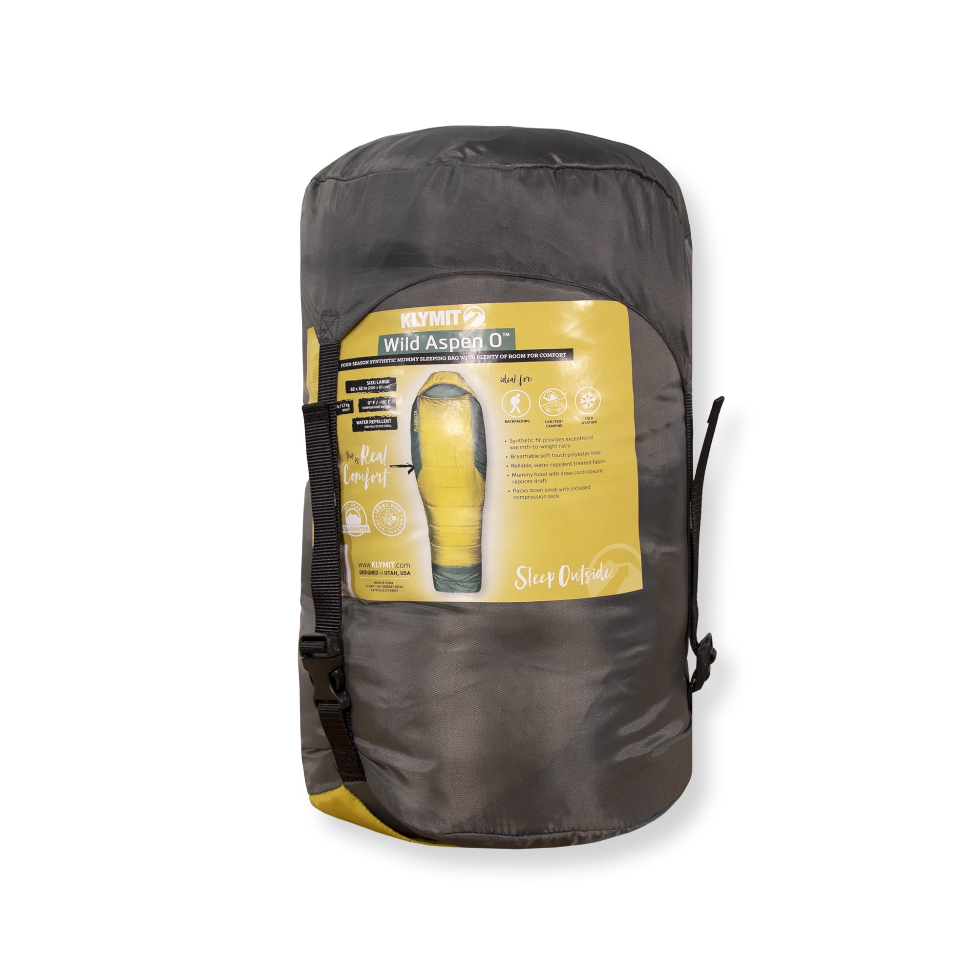 Klymit Wild Aspen 0 Degree Mummy Sleeping Bag, 4-Season Lightweight Water-Repellent Camping & Backpacking Bag, Large