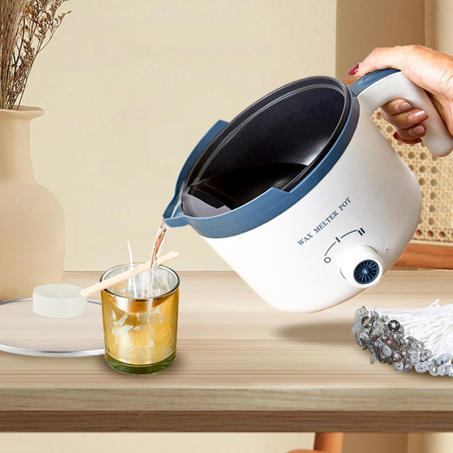 Wax Melter for Candle Making with Pouring Spout, Electric Wax Melting Pot Kit Included Wicks, Wick Stickers, Centering Device, Stirring Spoon
