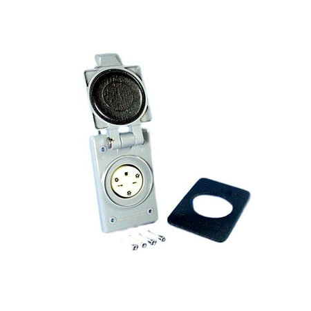 Locking Flanged Outlet Receptacle Leviton 15679-CWP Gray NEMA 6-15P 15A 250V Flanged Outlet Receptacle With Weather Resistant Cover ()
