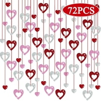 Valentines Day Decorations Glitter Heart Hanging Swirls Red Pink Silver Heart Ornaments Party Supplies for Bridal Anniversary Wedding 72 Pcs