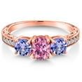 thumbnail image 3 of Gem Stone King 18K Rose Gold Plated Silver 3-Stone Ring Oval Pink Moissanite and Tanzanite Blue (1.94 Cttw, Size 7), 3 of 6