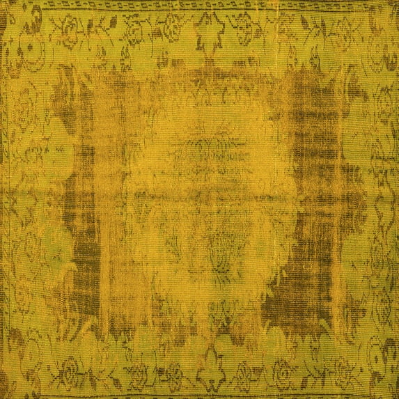 Ahgly Company Machine Washable Indoor Square Persian Yellow Traditional Area Rugs, 5' Square