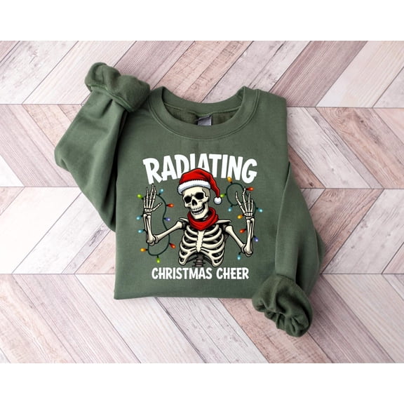 Radiating Christmas Cheer Sweatshirt, Skeleton Christmas Light Shirt, Xray Technician Holiday Tee Shirt, Xray Tech Christmas Season Sweater