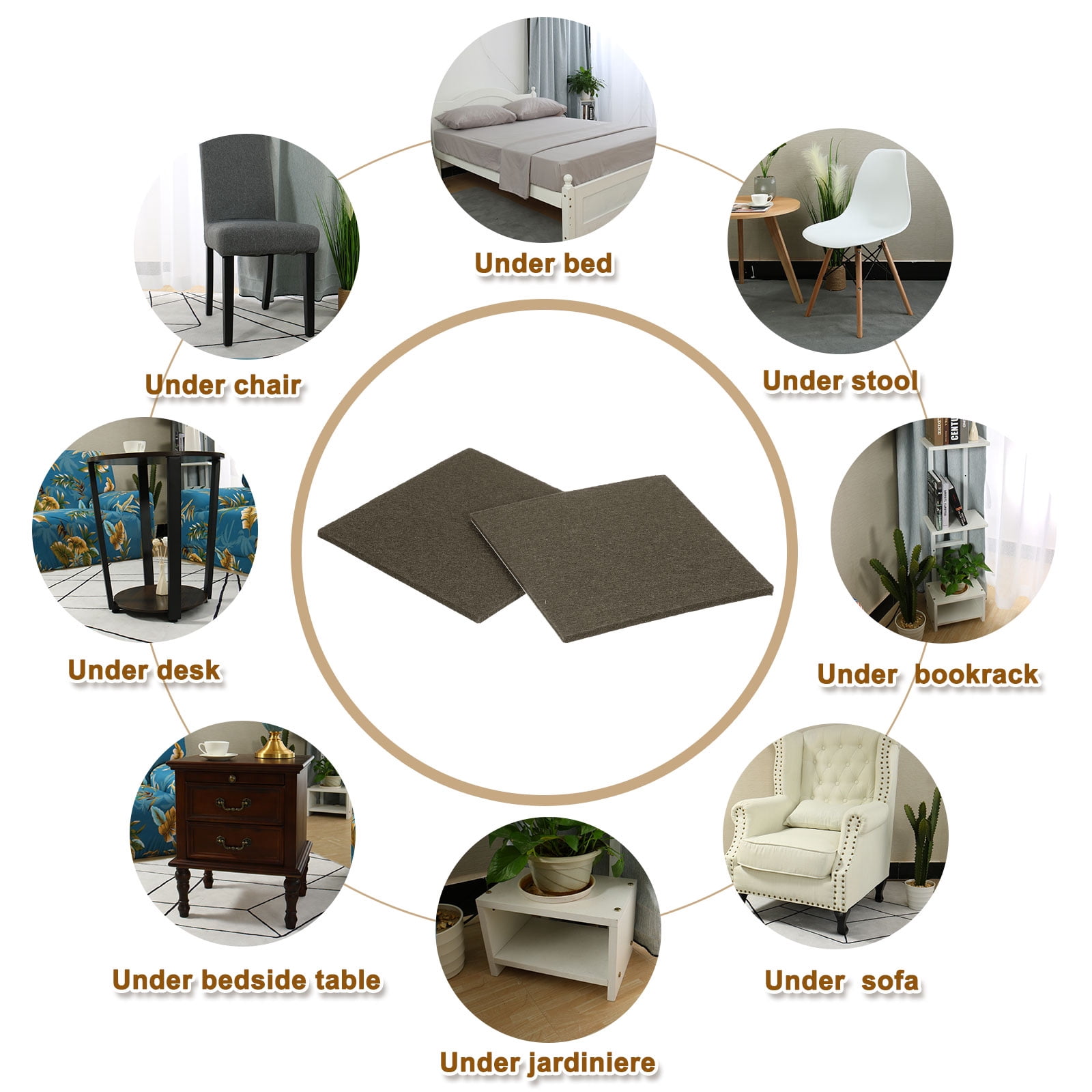 Felt Furniture Pads, 16Pack 5.12" x 5.12" Adhesive Backed Felt Non-slip Anti-scratch Chair Leg Protectors for Protecting Hardwood Floor, Brown