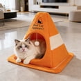 thumbnail image 6 of Cat Houses for indoor Cats, Covered Cat Bed, 18 in Base, Orange Sherpa, Cold Weather Warmth, Hanging Play Pom, Traffic Cone design, 1 Pc, 6 of 6