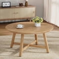 thumbnail image 4 of Modern 36 Inch Round Coffee Table – Industrial Style Center Table, Black Metal Frame, Wood Grain Top, Thick Legs, Adjustable Feet, Easy Assembly – Versatile for Living Room, Bedroom, Office, 4 of 6