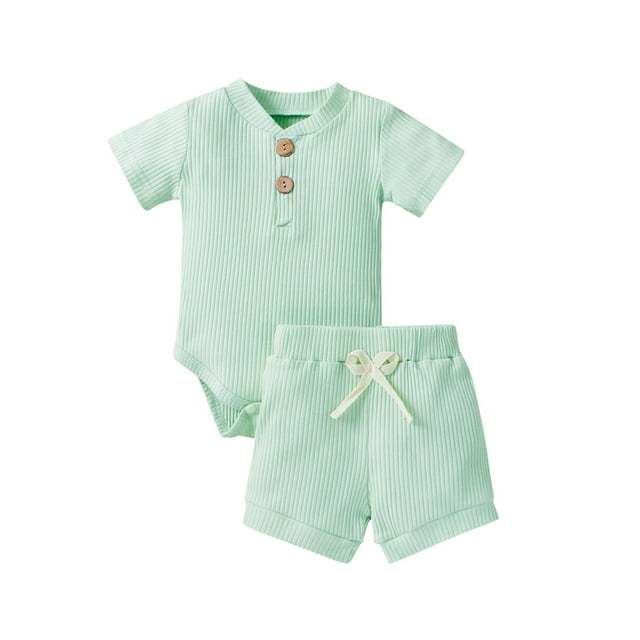 Summer Toddler Boys Short Sleeve Solid T Shirt Rompers Tops Shorts Kids 2PCS Set Outfits Clothes