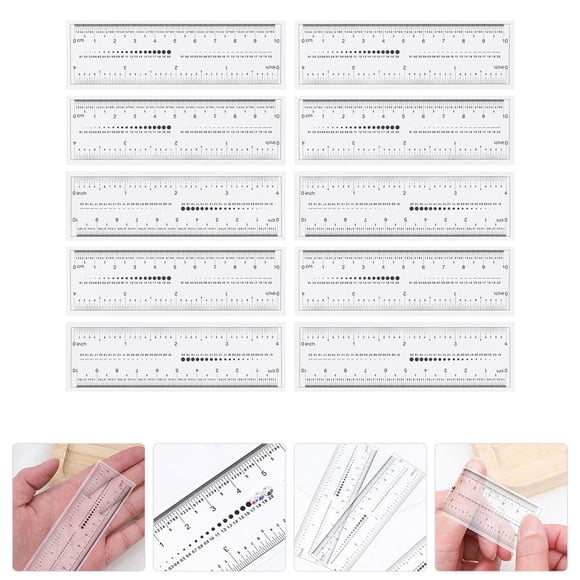 AURARMLET 10Ud Recta Transparente Para Dibujo Y Medición Con Escala Y Pulgadas