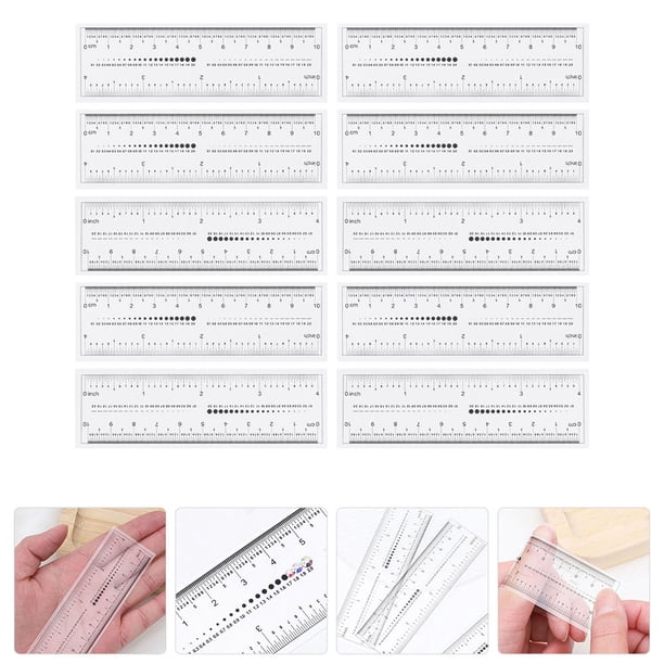 AURARMLET 10Ud Recta Transparente Para Dibujo Y Medición Con Escala Y Pulgadas