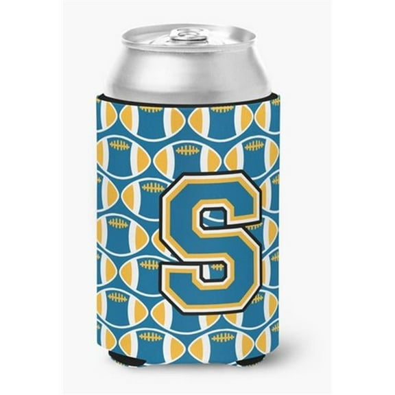 Letter S Football Blue & Gold Can or Bottle Hugger, 0.25 x 4 x 5.5 in.