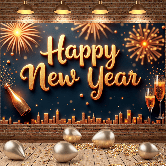 Decorative Design New Year Banner Colorful Theme Happy New Year Celebration Polyester Material for Party Celebration Event Decoration Holiday Celebration