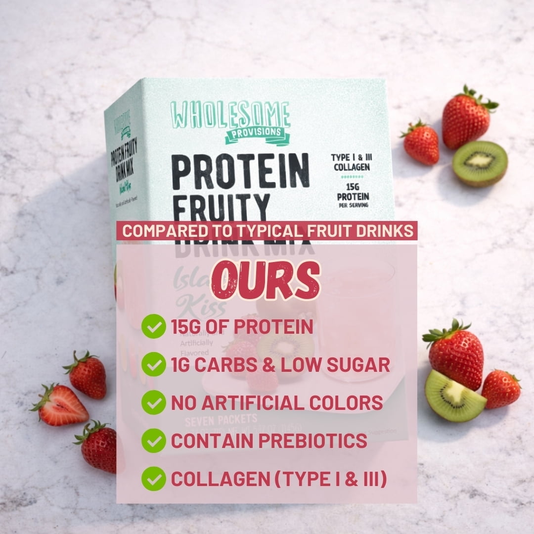 Protein Fruit Drink Mix, 15g Protein, Low Sugar, Collagen + Prebiotics, No Artificial Colors or Dyes, Refreshing by Wholesome Provisions(Pack of 5 Strawberry Kiwi)