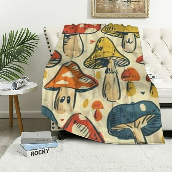 BCIIG Cartoon Mushroom Blanket, Lovely Mushrooms Checkerboard Throw Blankets for Home Bedroom Couch Room Decor, Fluffy Comfortable Warm Throws, for Boys Kids Girls 40x50in