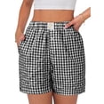 thumbnail image 4 of Fantaslook Plaid Shorts for Women Button Gingham Cotton Shorts Summer Lounge Boxers Beach Shorts with Pocket, 4 of 10