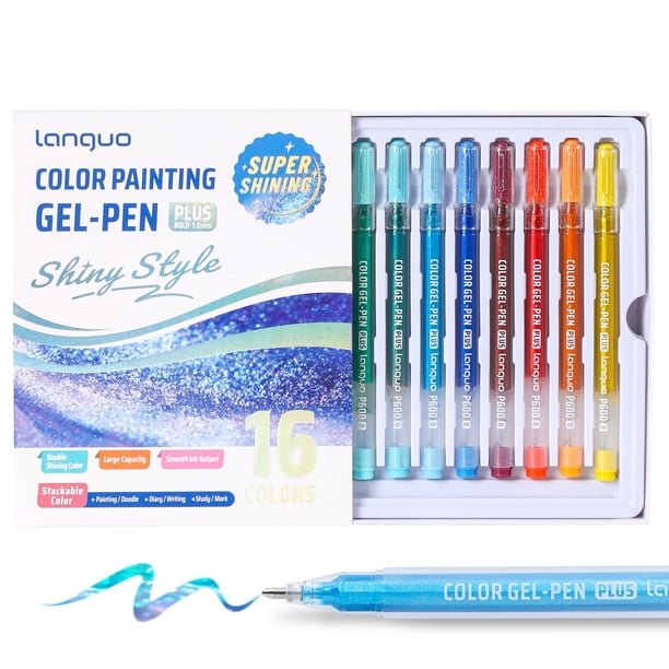 Bolígrafos de Gel con Brillantina Languo 16 Colores de Doble Brillo para Adultos