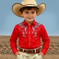 thumbnail image 2 of Boys Western Cowboy Button-Down Shirt, Long Sleeve Floral Print Casual Top, Kids Rodeo Style Blouse(Red4,6-7 Years), 2 of 5