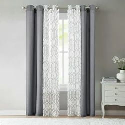 Mainstays Kingswood Solid and Printed Sheer Grommet Curtain Panel Set, 4 Piece, Gray Flannel, 27.5" W x 84" L, MS 4PC Panel