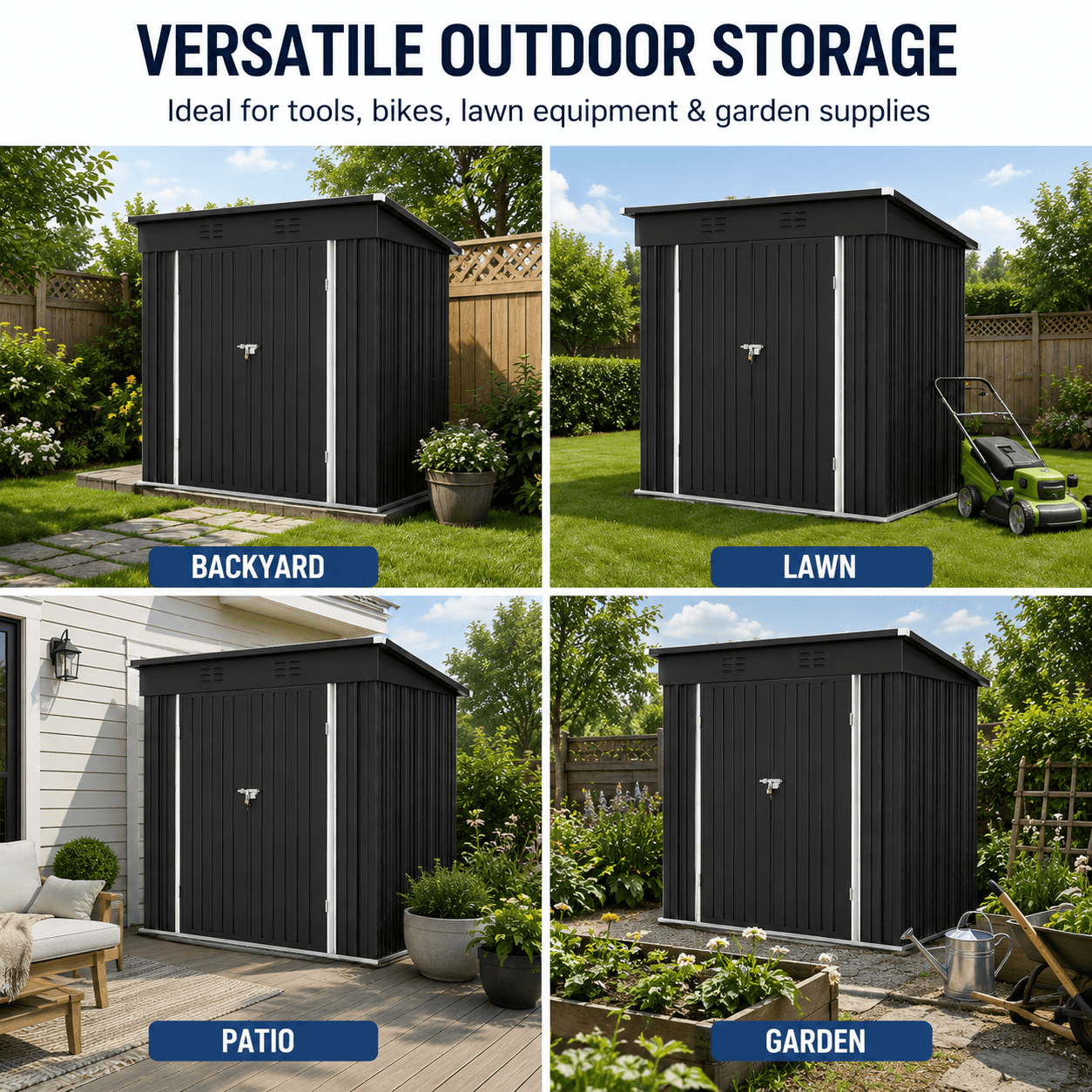 Seizeen 6x4FT Storage Shed, Metal Garden Tool Sheds & Outdoor Storage Clearance for Patio Backyard, Weatherproof and Lockable Outdoor Storage, Black