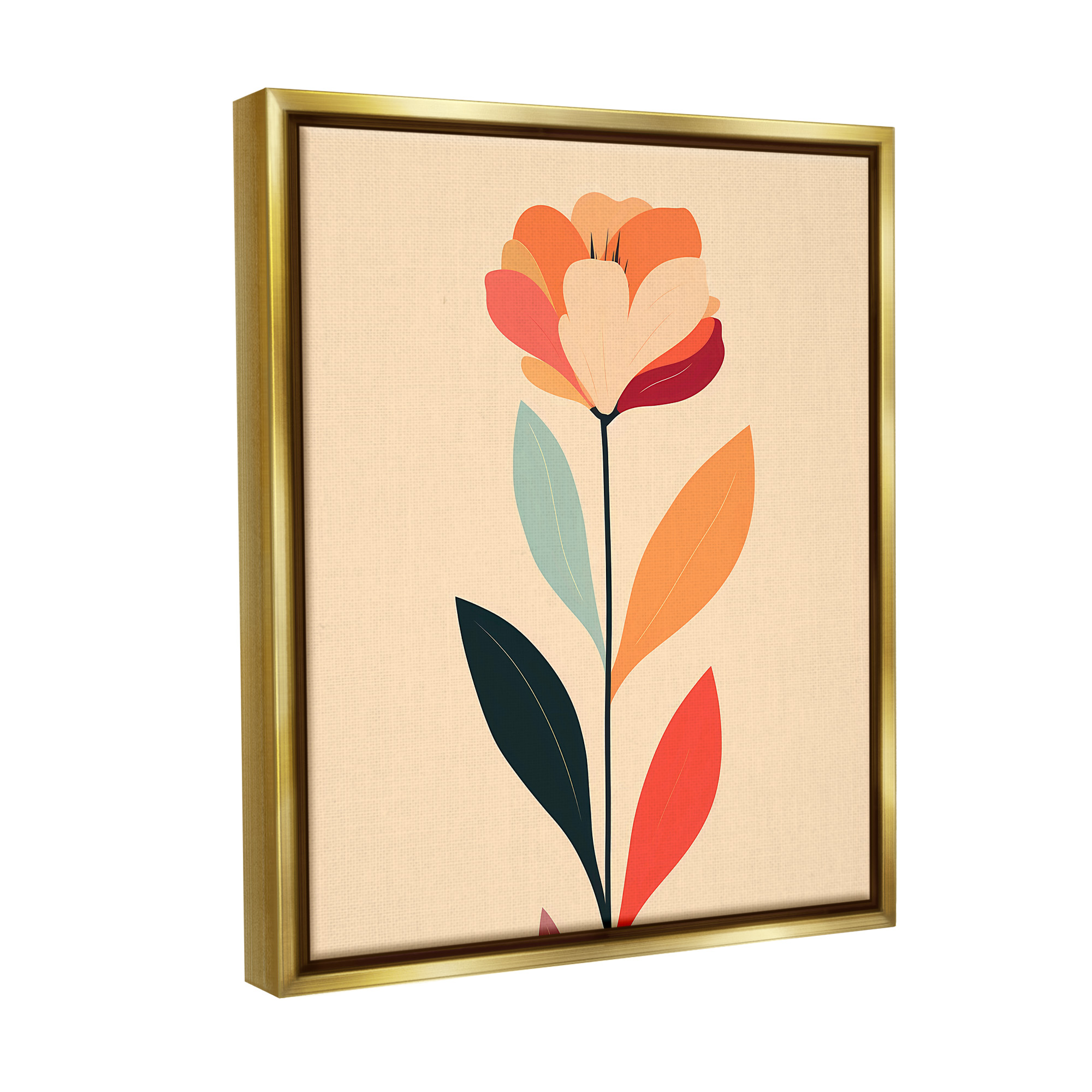 Stupell Industries Retro Hue Flower Botanical & Floral Painting Gold Floater Framed Canvas Art Print Wall Art, 25 x 31