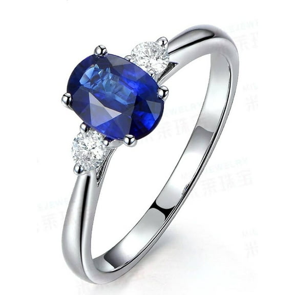 Trilogy Half Carat oval cut Sapphire and Round Diamond Engagement Ring in White Gold