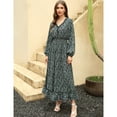 thumbnail image 4 of Casual V Neck Boho Floral Print Wedding Guest Maxi Dresses for Women Bohemian Flowy Maxi Dress, 4 of 5
