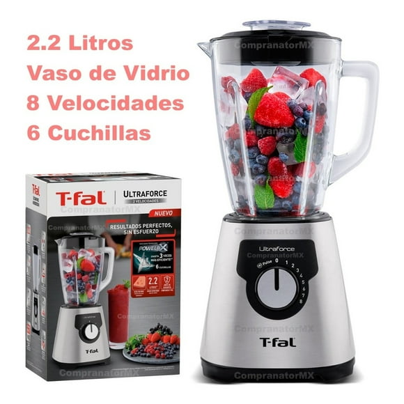 Licuadora 8 Velocidades Ultraforce Inoxidable con Vaso de Vidrio de 2.2 L 550 W T-fal MOD: LN328DMX