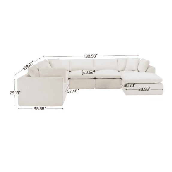 Modern Modular Sectional Sofa with Ottoman, Oversized 7-Seater L-Shaped Cloud Couch for Living Room, Apartment & Family Lounge, Beige