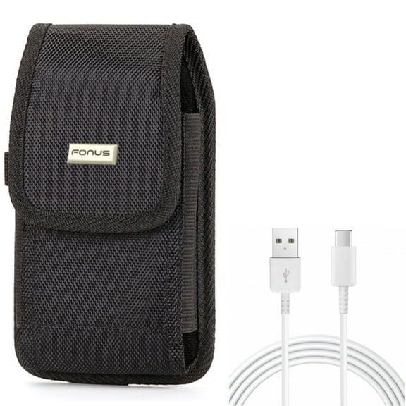 10ft USB-C Cable + Case Belt Clip for Motorola One 5G Ace Phone - Type-C Charger Cord Power Wire and  Rugged Holster Canvas Cover Combo for Motorola One 5G Ace