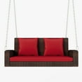 thumbnail image 2 of SYNGAR 2-Seat Hanging Porch Swing, Outdoor All Weather Rattan Swing Bench with Chains, Heavy Duty Hammock Bench Chair with Red Cushions, Ideal for Backyard, Balcony, Deck, Brown, D7404, 2 of 10
