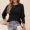 Black, variant on Green Womens Knitted Stripe Tops Fashion Hollow Out Pullover Round Neck Solid Color Blouses Casual Long Sleeve Blouses Breathable Loose Tops for Work Daily