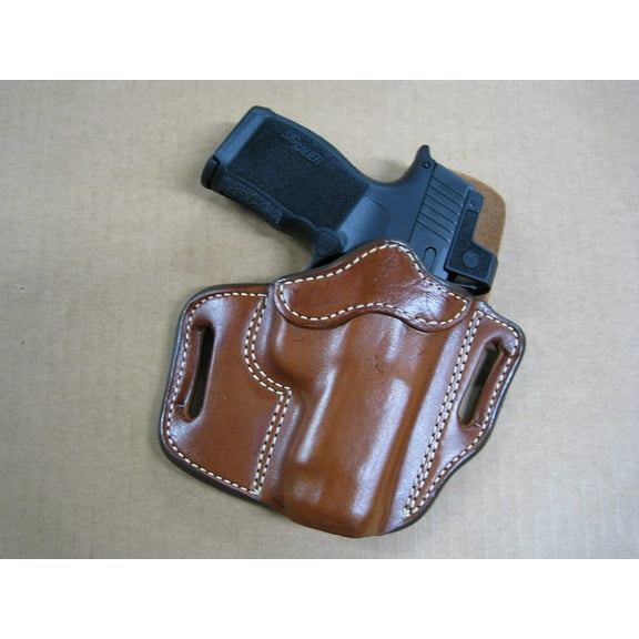 Azula OWB Leather 2 Slot Molded Pancake Belt Holster for Glock 43, 43X, 43X MOS with Optic, TAN Right Hand