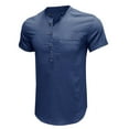 thumbnail image 6 of Shirts for Men 2025 Plus Size Fashion Cotton Linen Solid Color Casual Button Round Neck Pockets Short Sleeve T-shirt Top, 6 of 7