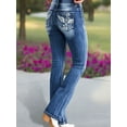 thumbnail image 2 of 2025 new women's high waisted elastic embroidered flared jeans, machine washable, suitable for all seasons, 2 of 5
