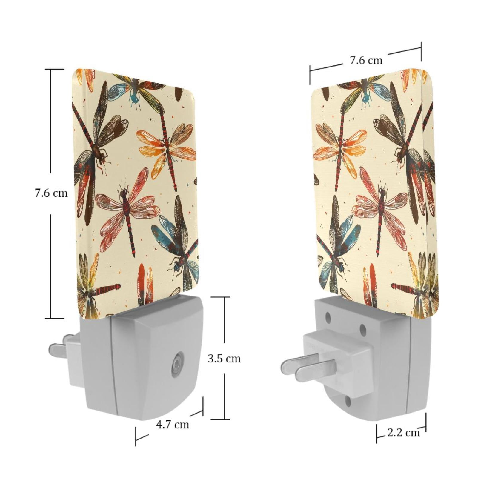 PhooArto Color Dragonflies Pattern Plug in LED Night Light Auto Sensor Dusk to Dawn Decorative Night for Bedroom, Bathroom, Kitchen, Hallway, Stairs, Baby's Room, Energy Saving