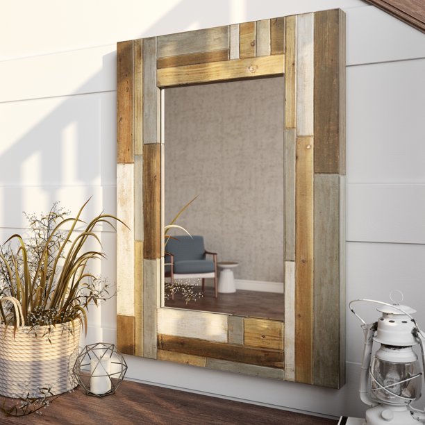 Duncan Farmhouse Wood Wall Mirror MultiColored 38" x 28" by Aspire
