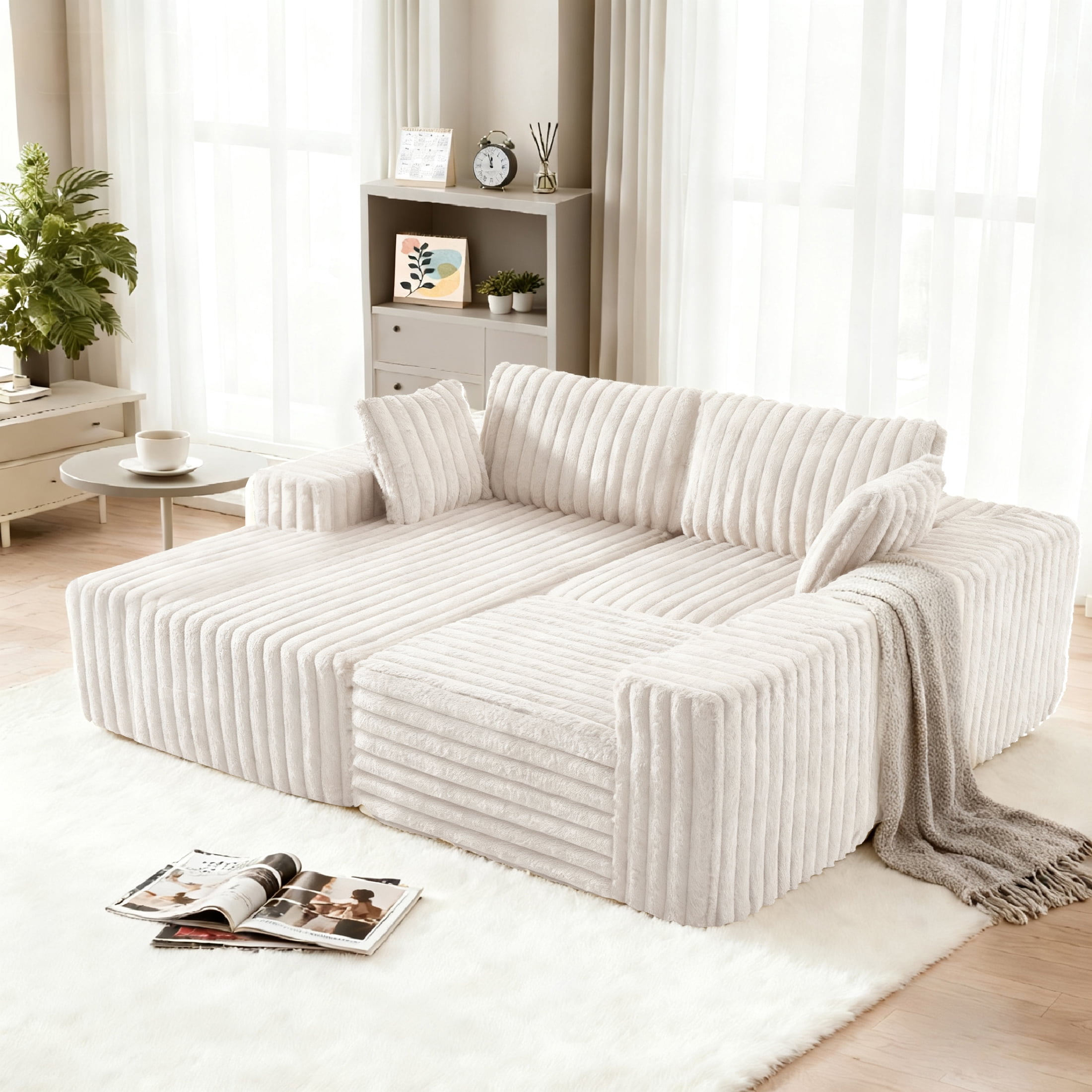Techmilly 113” Cloud L-Shaped Sectional Couches,Modular Sofa with Deep Seat, Sponge Compression Sofas,Modern Modular L-Shape Sofa Couch with Chaise for Living Room Bedroom (White, Left Facing Chaise)