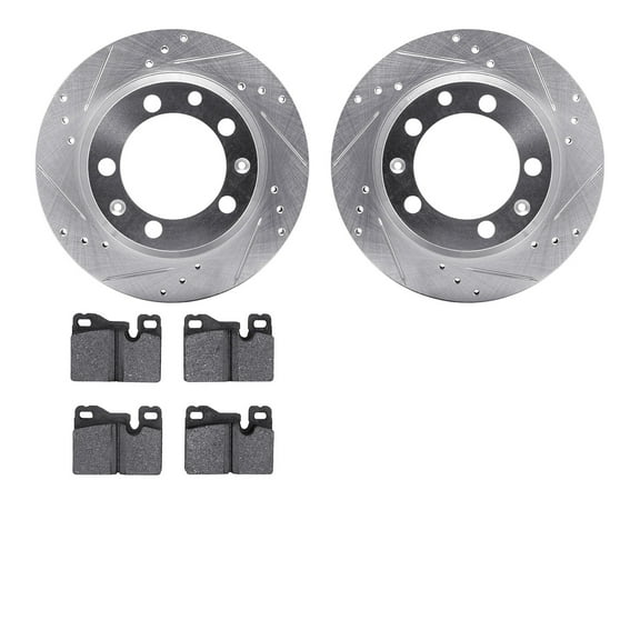 Dynamic Friction Company Rear Brake Rotors-Drilled and Slotted-Silver with 5000 Advanced Brake Pads 7502-02032