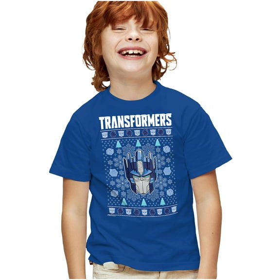 Transformers Christmas Optimus Prime Fair Isle Kids T Shirt for Youth Boys and Girls, Royal, Small