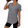 thumbnail image 2 of Workout Tops for Women Short Sleeve V-Neck Solid Color High-Low Curved Hem Breathable Loose Athletic Gym Shirts,Size S-2XL, 2 of 7