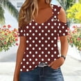 thumbnail image 6 of Women's Eyelet Cold Shoulder Tops Short Sleeve V Neck Polka Dots Print Elegant Casual Dressy Tees Blouses (2XL, Wine), 6 of 6