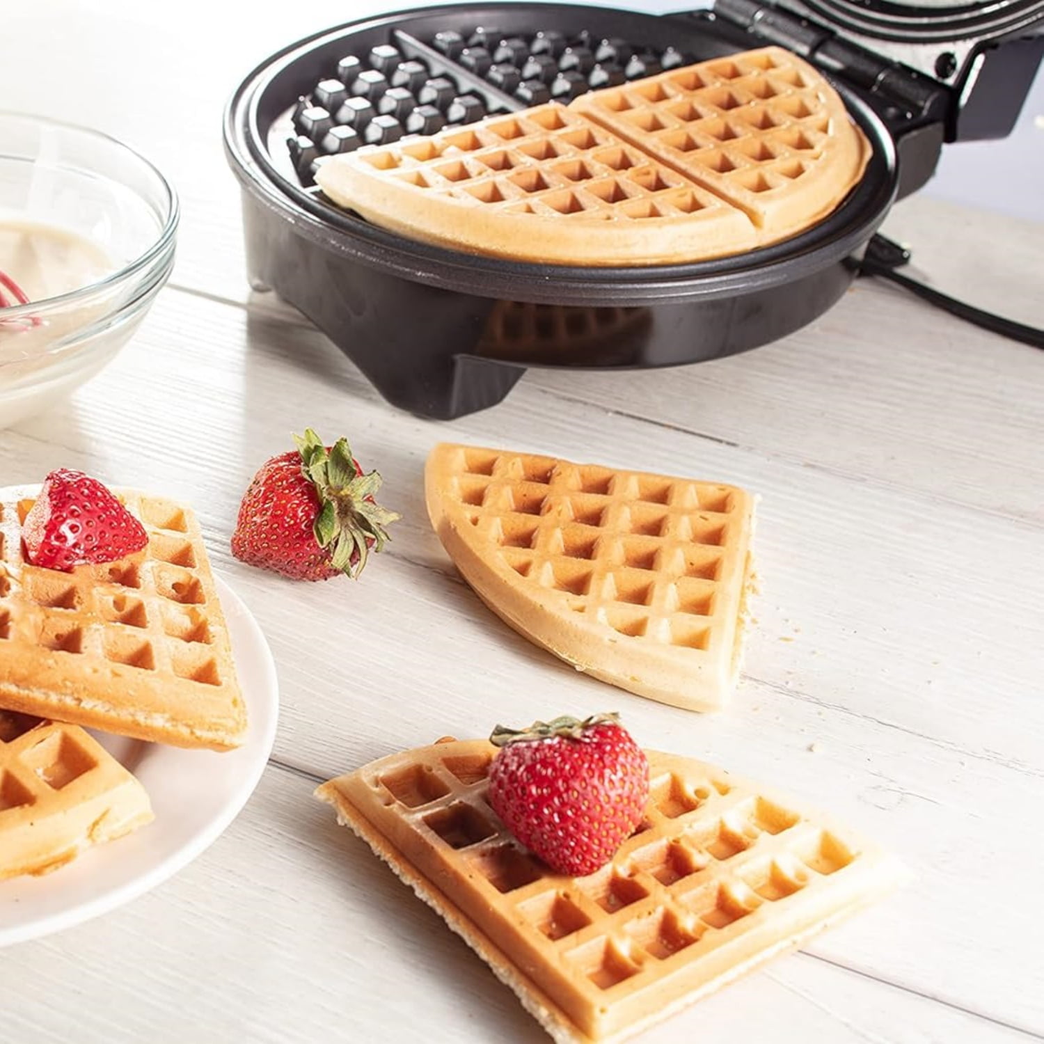 Waffle Maker- Makes 7 Inch Thin, Style Waffles for Holiday Breakfast- Waffler Iron w Adjustable Temperature Control, Easy to Use Kitchen Essential