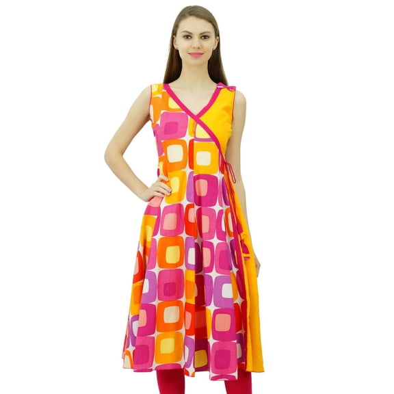 Phagun Cotton Tunic Dress Angrakha Wrap Style Kurti Kurta For Womens