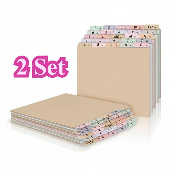 2 Set 50 Pcs Alphabet File Dividers Top Tab File Guides Set, A-z Letter Size Filing Cabinet Dividers Tab Desk Organizer for Work School Office