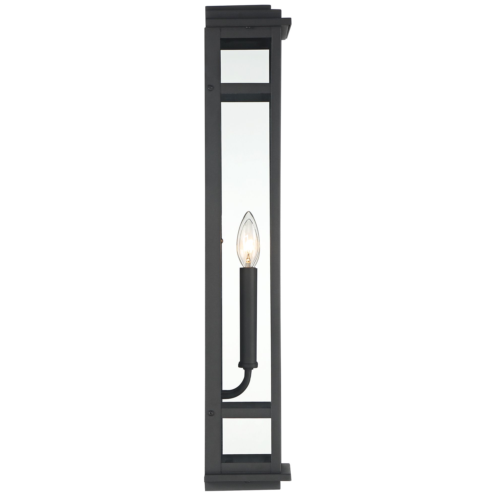 Possini Euro Design Metrix 26" High Farmhouse Rustic Rectangular Outdoor Wall Light Fixture Mount Porch 2-Light Black Glass Shade