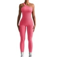 thumbnail image 2 of Women's One Shoulder Ribbed Jumpsuit Yoga Bodycon Jumpsuits Workout Sleeveless One Piece Sport Romper, 2 of 7